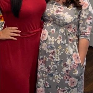 Pink blush floral maternity dress maxi size medium